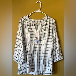 Wrangler Women's Black and White Long Sleeve Plaid Checkered Top Size L